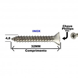 Parafuso Auto Atarraxante Cabeça Chata Phillips Inox A2 304 4 2 x 13